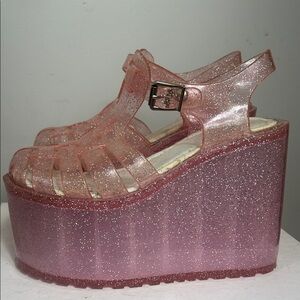 UNIF Glitter Pink Platform Hella Jelly Sandals